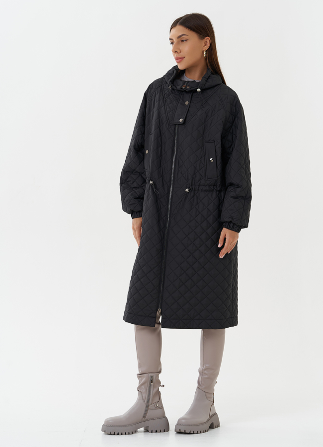 Женское стеганое пальто черного цвета модель № 27151 в кредит