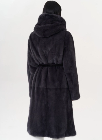 Шуба из норки с капюшоном фото