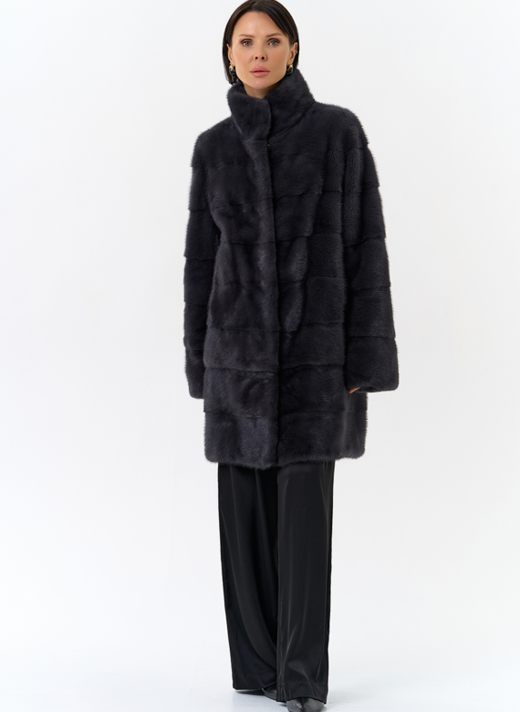 Норковая шуба с воротником стойка в цвете графит