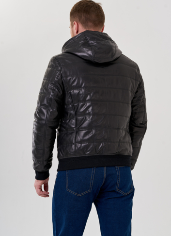 Куртка бомбер черного цвета с капюшоном 