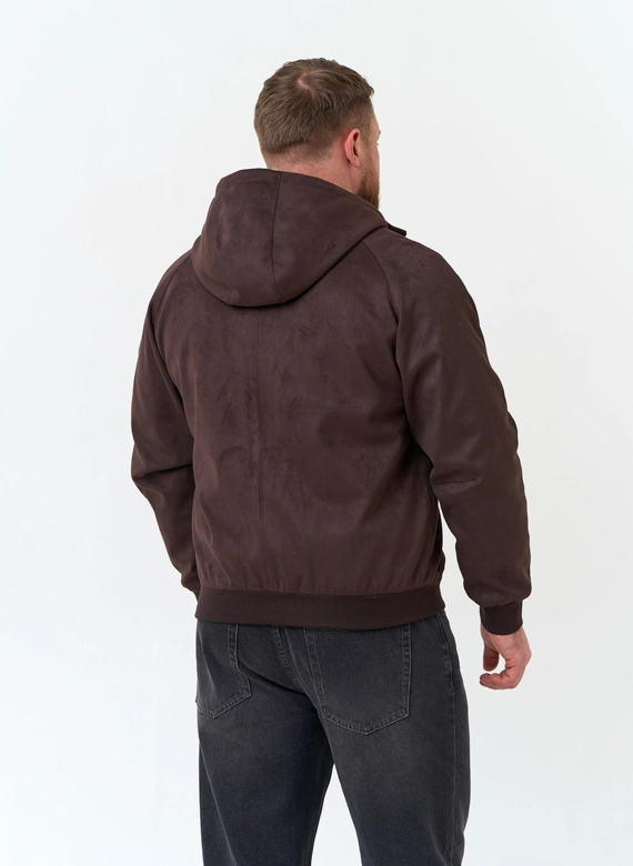 Мужская куртка бомбер из эко замши с капюшоном фото