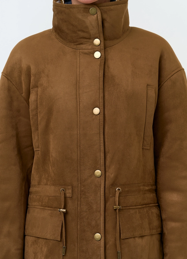 Женская дубленка из эко замши модель № 33891 универмаг малина