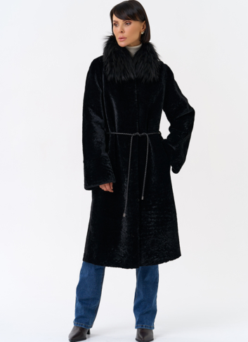 Женская двухстороняя дубленка с воротником из меха чернобурой лисы Женская двухстороняя дубленка с воротником из меха чернобурой лисы