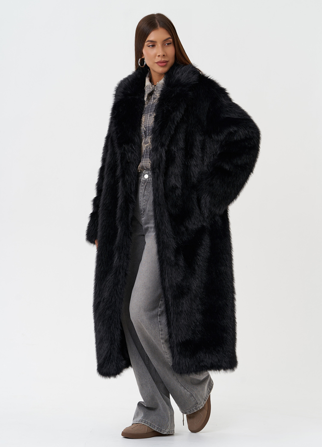 Длинное пальто из эко меха под песца модель № 28689 универмаг малина