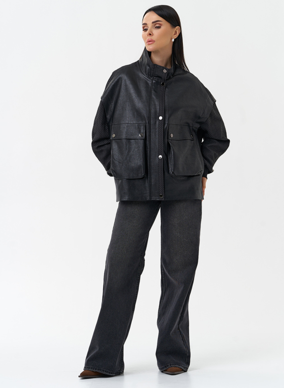 Куртка из эко кожи с воротником стойкой