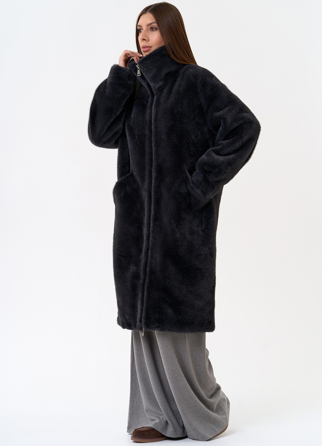 Женская шуба из эко меха с воротником стойкой модель № 31272 универмаг малина