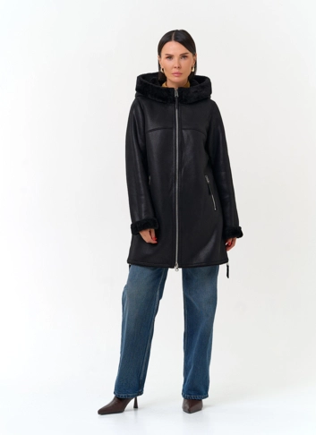 Женская дубленка из эко замши фото