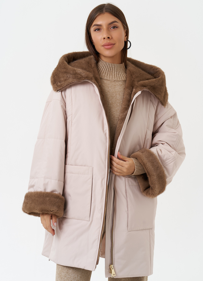 Пуховик с отделкой из эко меха под норку модель № 28838 универмаг малина