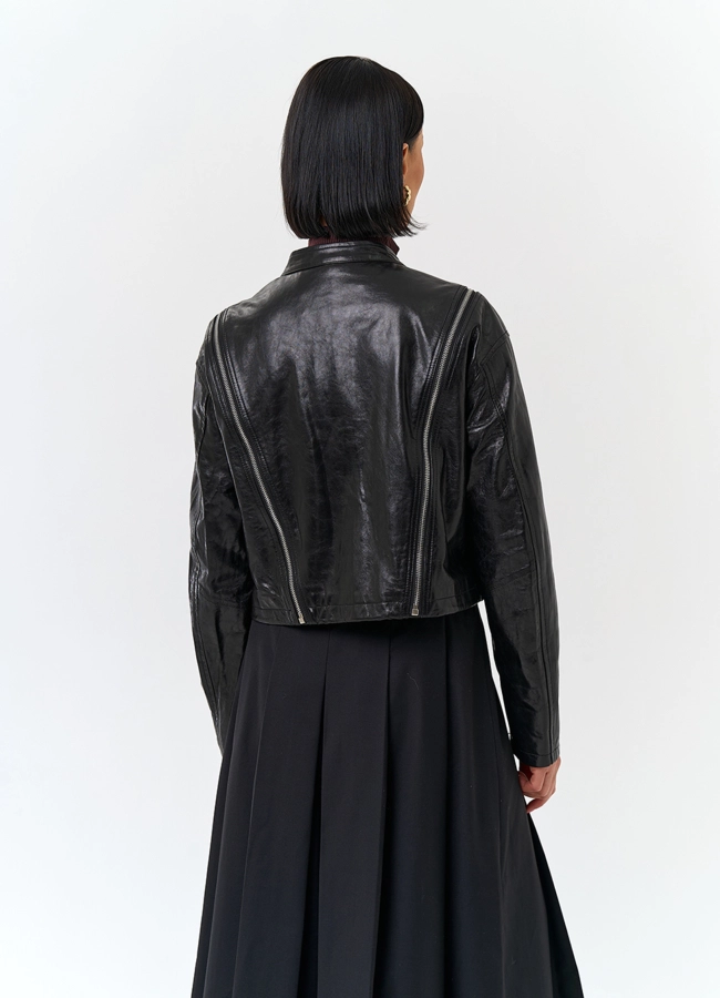 фото Куртка из натуральной кожи с декоративными молниями модель № 32844