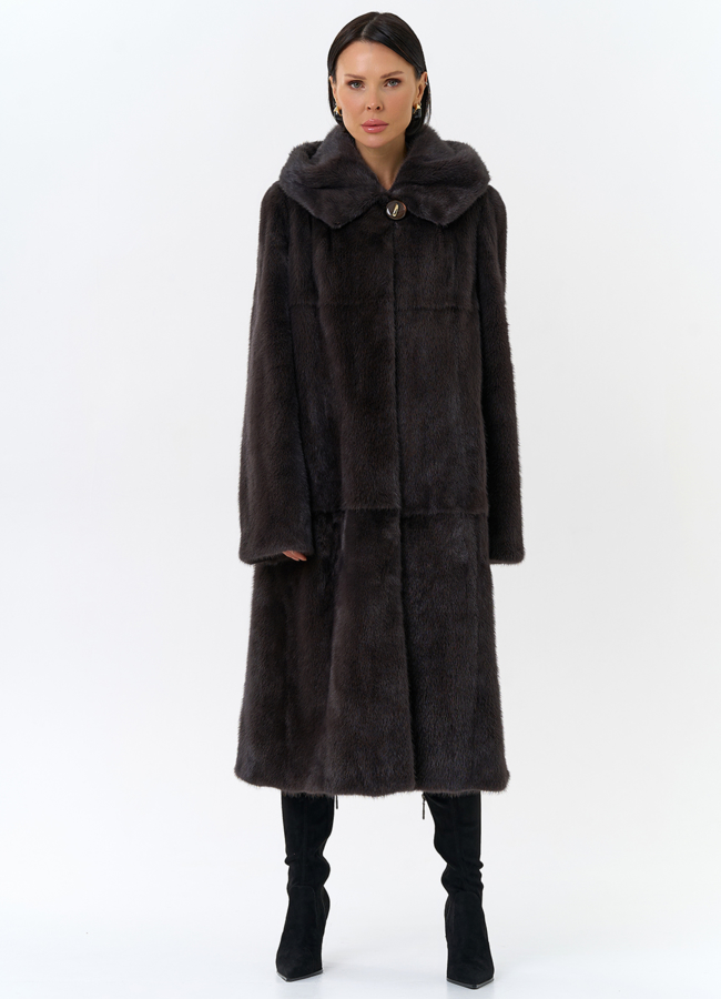 Женская шуба из меха норки  капюшоном модель № 24811 меха малина