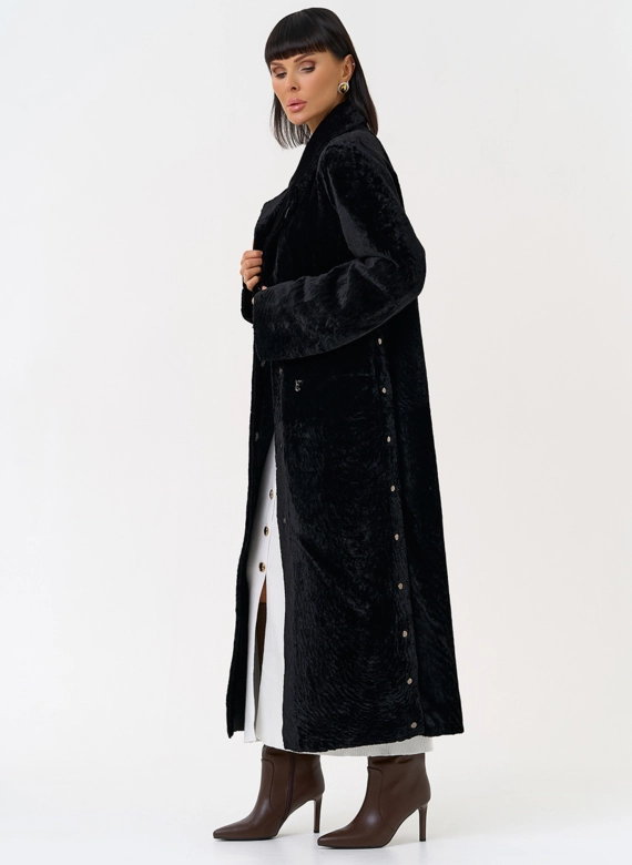 Женская двухсторонняя дубленка с английским воротником