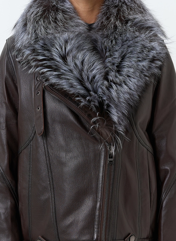 Женский пуховик из натуральной кожи с чернобуркой фото
