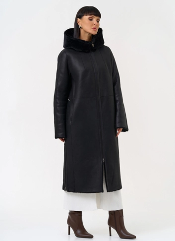 Натуральная двухсторонняя дубленка с капюшоном фото