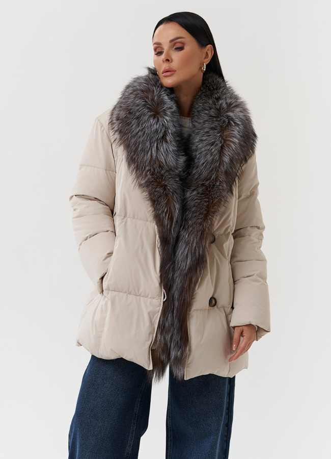 Женский пуховик с мехом чернобурки модель № 28917 универмаг малина