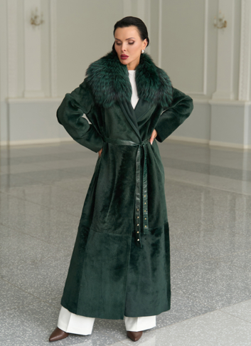 Женская двусторонняя дубленка из меха овчины Cortos с поясом из кожи питона Женская двусторонняя дубленка из меха овчины Cortos с поясом из кожи питона