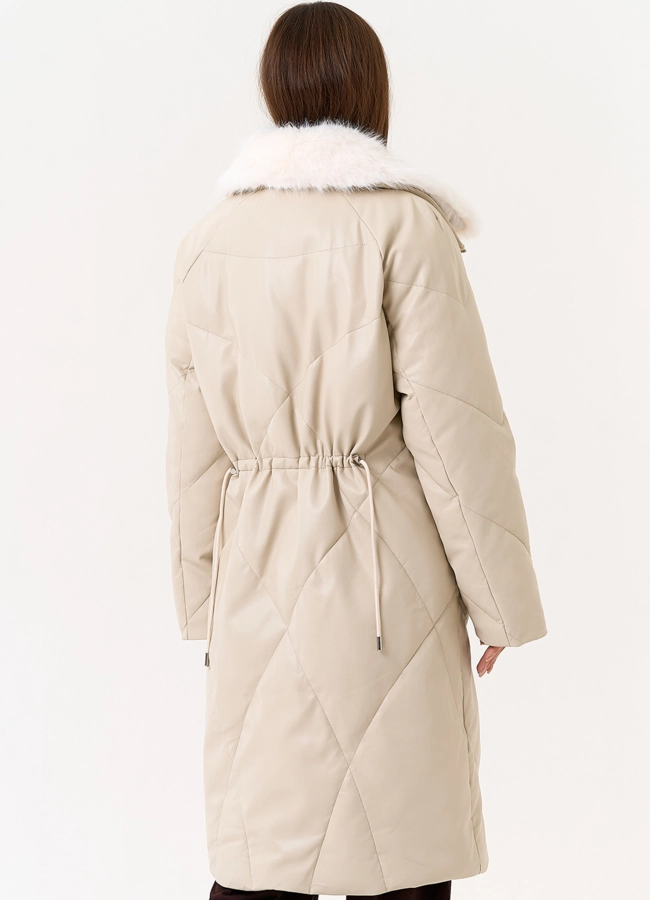 Женский пуховик из эко кожи с отделкой из эко меха модель № 30714 в кредит